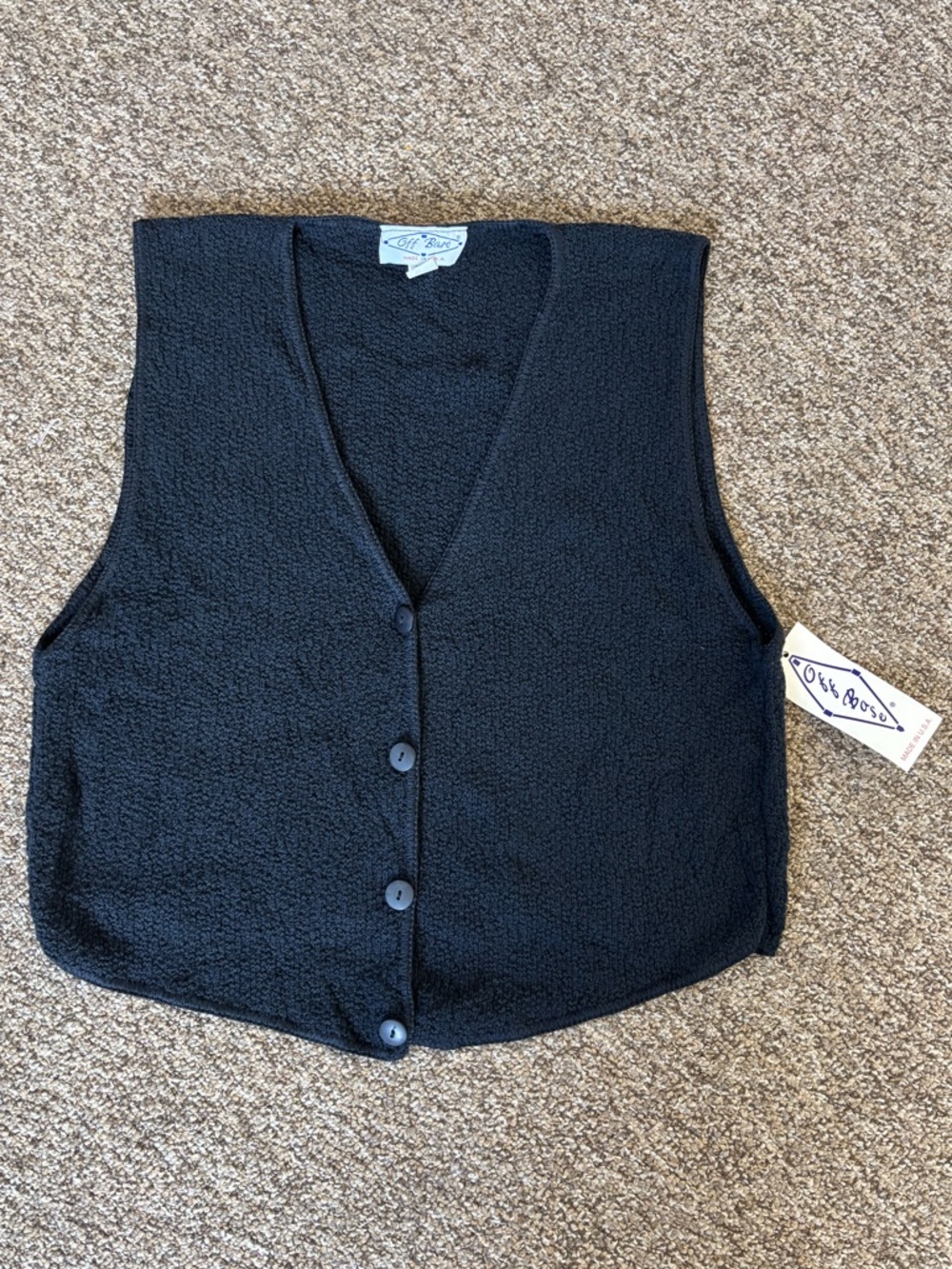 Vintage Off Base Black 100% Cotton Sleeveless V-Neck Vest Women's M Made in USA